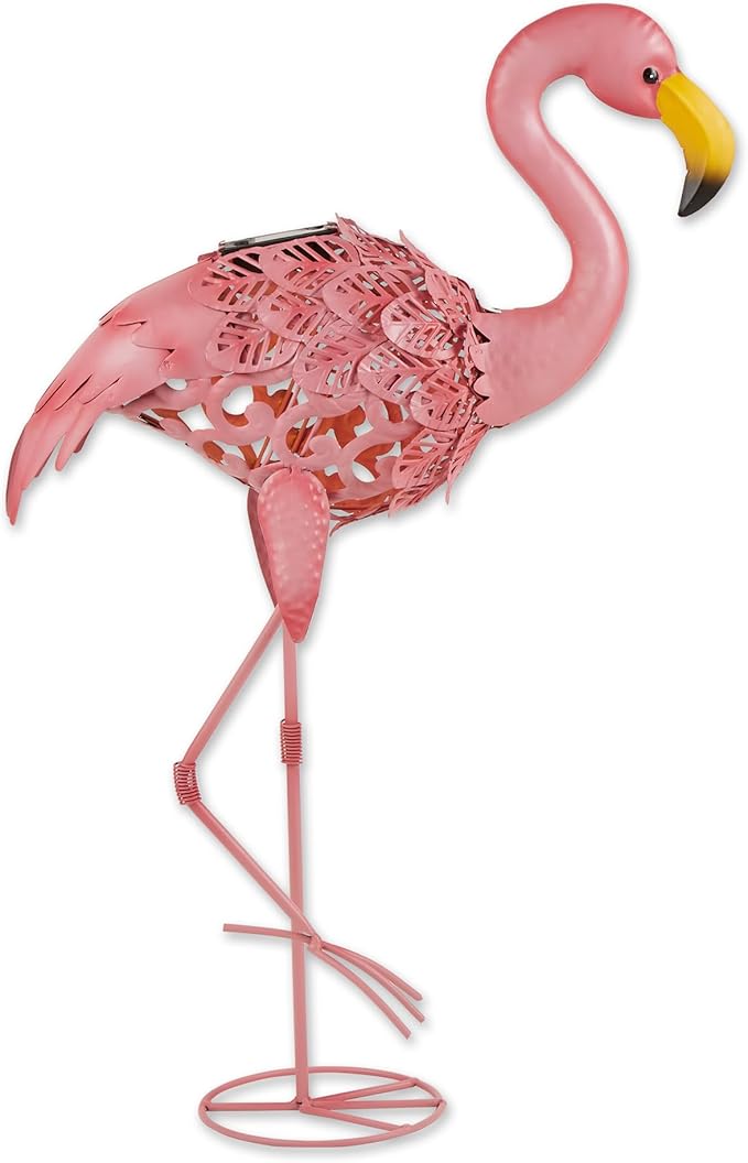 Zingz & Thingz Durable Iron Outdoor Décor Flamingo Solar Garden Stake, 18.5x7x27, Leaning