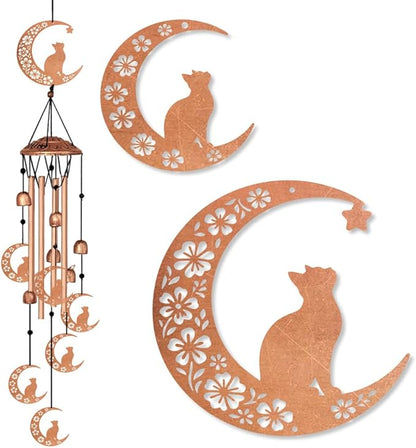 Wind Chimes for Outside, Melodious Melodic Tones Moon Cat Decoration Windchimes Suitable for Outdoor Garden Patio Porch Decor, 33“ Metal Memorial Wind Chimes Friendship Gifts for Women
