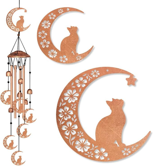 Wind Chimes for Outside, Melodious Melodic Tones Moon Cat Decoration Windchimes Suitable for Outdoor Garden Patio Porch Decor, 33“ Metal Memorial Wind Chimes Friendship Gifts for Women