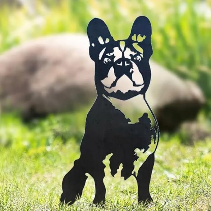 Dog Style Metal Puppy Silhouette Garden Statues French Bulldog/Doberman Pinscher Backyard Lawn Stakes, Festival Decorations & Yard Decor Iron Art (H)