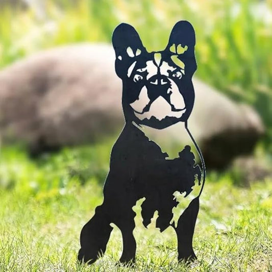 Dog Style Metal Puppy Silhouette Garden Statues French Bulldog/Doberman Pinscher Backyard Lawn Stakes, Festival Decorations & Yard Decor Iron Art (H)