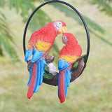 Mini Garden Statues Hanging Iron Ring Parrots, Swing Birds Figurine Sculpture Ornament for Pathways Yard Lawn Home Indoor Outdoor Decorations(Style 3)
