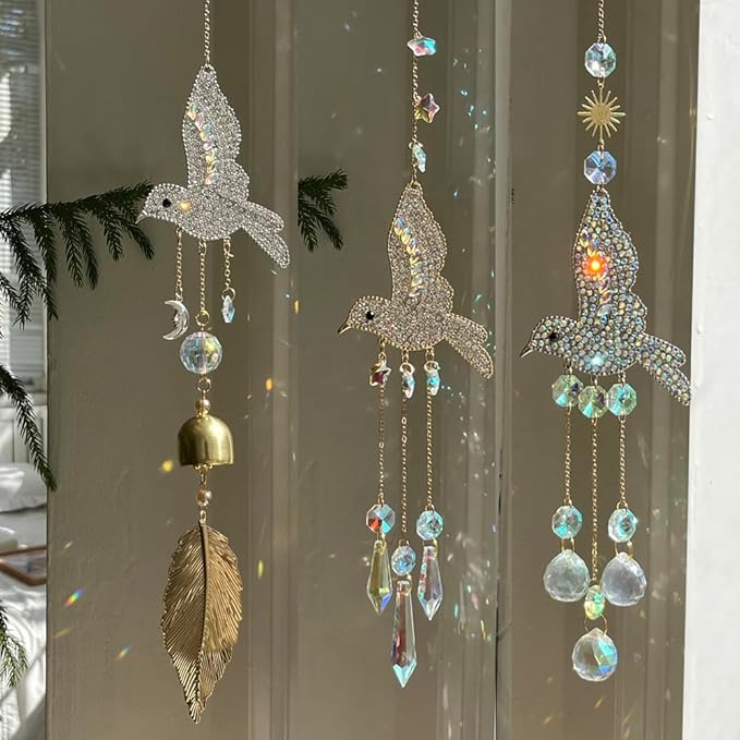 Rhinestones Hummingbirds Crystal Suncatcher Indoor Window Hanging Sparkling Bird Prism Sun Catchers
