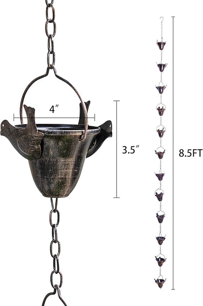 Topadorn 8.5FT Butterfly Rain Chain, Rain Chains for Gutters with 12 Cups, Adjustable Rain Catcher Chain with Bell for Eaves Drainage, Rain Collector for Enhanced Outside Yard Appeal