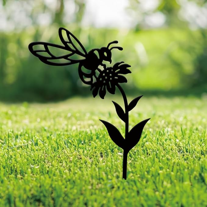 SUPERDANT Metal Bee Garden Decor for Outside Flower Yard Stakes for Decorations Outdoor Statues Iron Art Stake Decorative Silhouette Lawn Ornament Patio Porch Farmhouse Decoration Gifts