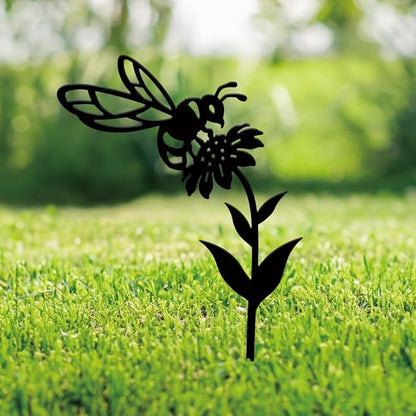 SUPERDANT Metal Bee Garden Decor for Outside Flower Yard Stakes for Decorations Outdoor Statues Iron Art Stake Decorative Silhouette Lawn Ornament Patio Porch Farmhouse Decoration Gifts