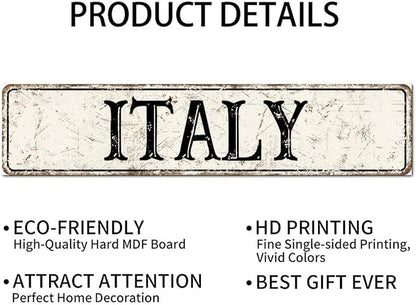 Madcolitote Vintage Country Italy Wood Sign Italy Street Signs Customized Rustic Wooden Wall Art Farmhouse Wall Decor Kitchen Wall Hanger Retro Decoration Sign Housewarming Gift 4x18in