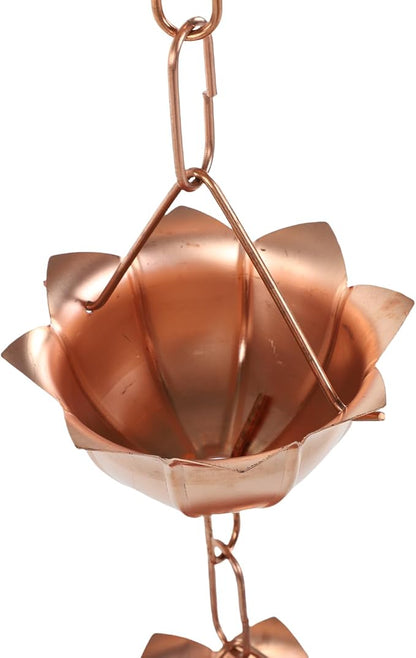 5 Petal Cups Decorative Rain Chain Copper Rain Catcher Chain 1m Length with Wide Bell Mouth Design for Gutter Downspout Replacement