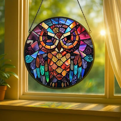 Stained Glass Window Hanging - Sun and Moon Faces 9.8in Sun Catchers Indoor Stained Glass Panels Wall Decor for Mom Wife Lovers Festive