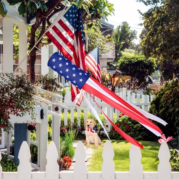 2 Pack 4th of July Windsock American Flag Wind Socks Outdoor Heavy Duty, 40" Stars Stripes USA Flag Windsocks for Patriotic Memorial Day Decorations & 4th July Decorations Outdoor Yard Garden Tree