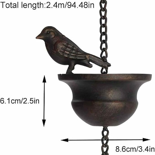Vintage Bird Rain Chain Drain gutters Decorated Rain Chain Garden Rain Steering Wheel Chain 8 feet (About 2.5 Meters), bronze, YL145