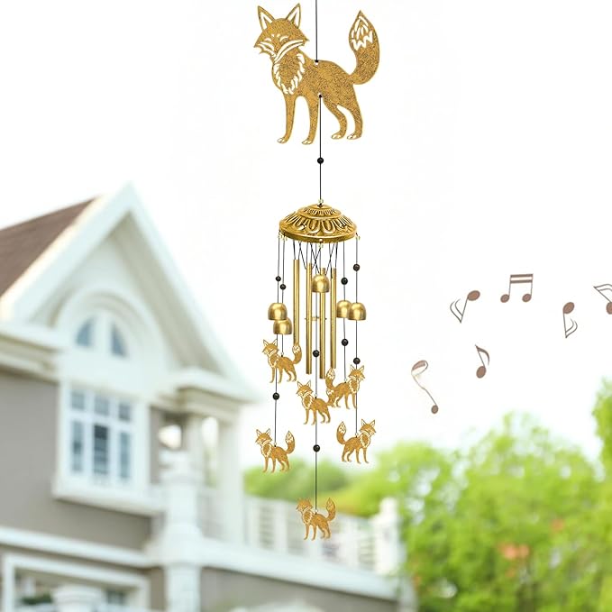 Fox Wind Chimes for Outside, Large Outdoor Metal Foxes Soothing Tones Memorial Windchime with S Hook Indoors Home Patio Garden Yard Decor, Unique Birthday Festival Housewarming Gifts for Women Men