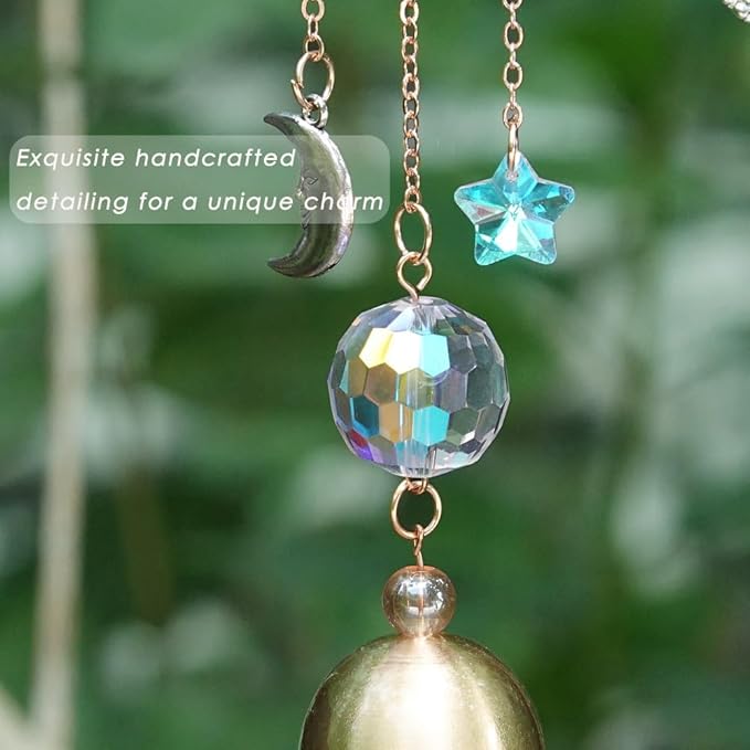 Hummingbird Rhinestones Hanging Bell for Window Decor - Wind Chime with Suncatcher for Patio Hallway Indoor Home Decor - Fengshui Hanging Bell Chimes for Good Luck