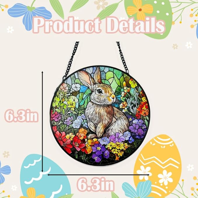 Stained Glass Window Hanging, 6.3in Bunny Sun Catcher for Window, Cute Rabbit Decor for Home & Easter Decor, Stained Glass Suncatcher Gifts for Women Mom Friend, Mother's Day Birthday