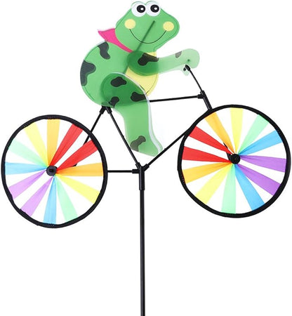 3D Animal on Bike DIY Windmill, Lawn Yard Garden Colorful Wind Spinner Decor (Bullfrog)