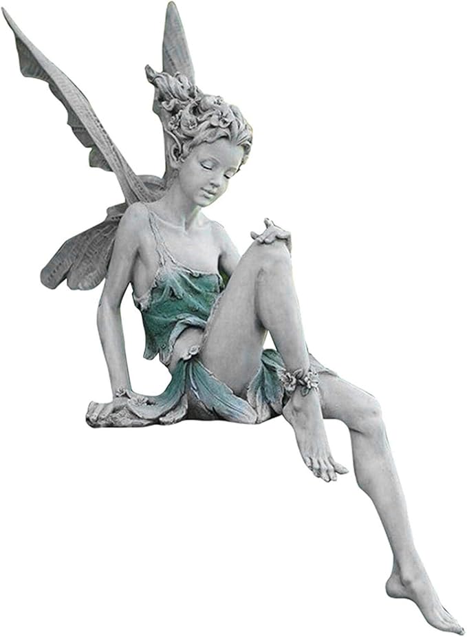 EKDJKK Sitting Fairy Statue Garden Ornament Resin Craft Landscaping Yard Decoration Park Lawn Decoration Home Patio Garden White