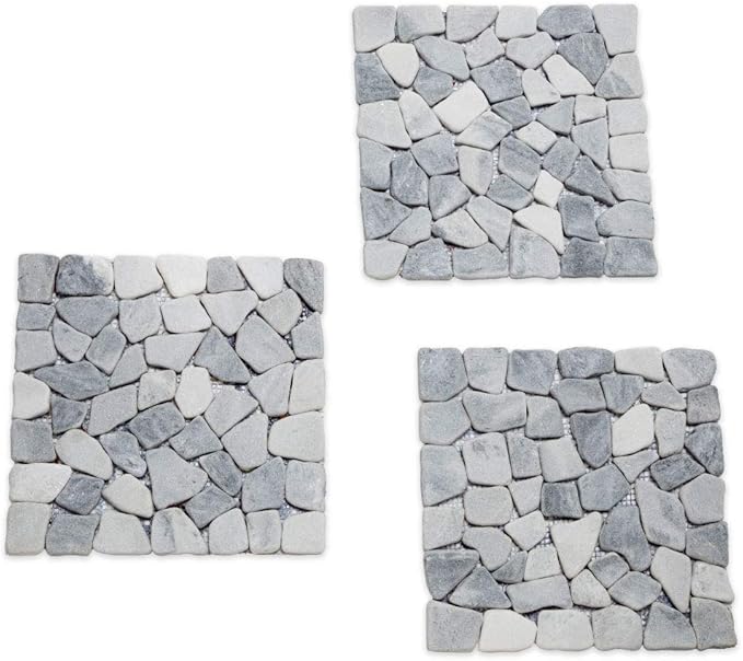 Bits and Pieces - Stepping Stones Outdoor Walkway - 12" Square Marble Landscaping Decorative Stepping Stones - Set of Three (3) - Backyard Decor Garden Pavers for Outside Walkway