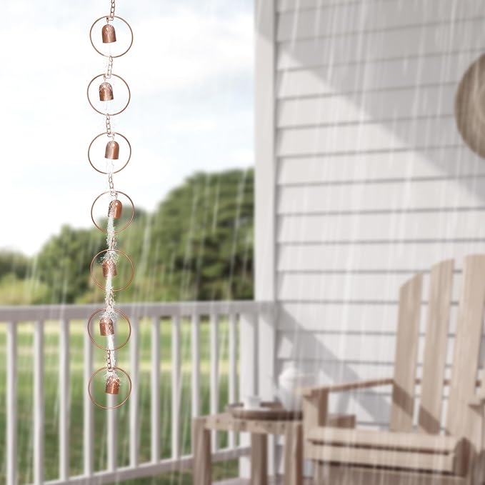 Topyond Rain Chain for Gutters, Hanging Rainchain, Decorative Rain Gutter Chain with Bells, Outdoor Decor Rain Catcher Chain for Garden, Patio, Home, Creates Soothing Sound