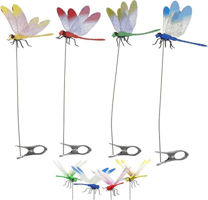 Upgrade 3D Simulation Fake Dragonfly Hat Clip to Keep Insects Away, 2026 New Plastic Dragonfly Garden Hummingbird Stakes with Sticks, Metal Garden Stakes Decorative Yard Ornaments Hat Golf Moving (4)