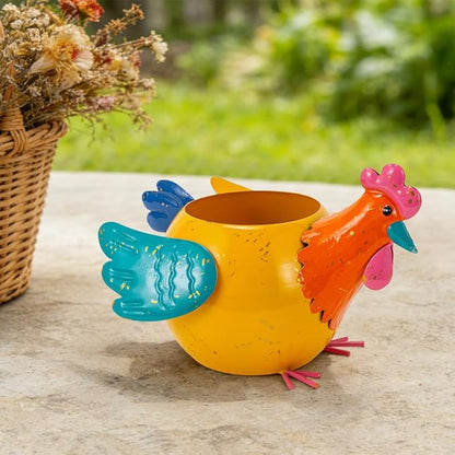 Oak & Lore Outdoor Metal Rooster Garden Statues, Colorful Chicken Garden Sculptures & Statues with Planters for Patio Lawn Backyard Decor