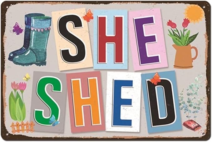 Renokes She Shed Sign - She Shed Entryway Decor, Vintage Decor Home Garden Patio Wall Decoration Woman Cave Sign, 12x8 in