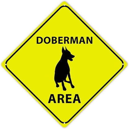 Warning Doberman Area Aluminum Metal Sign Doberman Dog Caution Crossing Xing Street Sign Yellow Diamond Shape Funny Metal Sign For Indoor Outdoor 10x10in