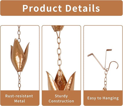 TZSSP Rain Chains Decorative Rain Chain Bell with 12 Cups, Rain Chain for Home Garden Patio Outdoor Decor,8-1/2 Length,Leaf