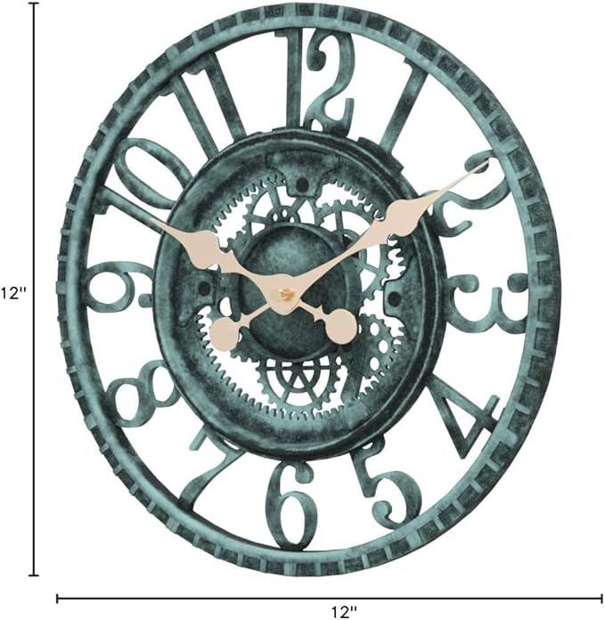 Lily's Home Hanging Wall Clock, Steampunk Gear and Cog Design with a Pewter Finish, Ideal for Indoor or Outdoor Clock, Poly-Resin (12 Inches Diameter)