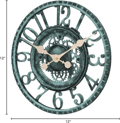 Lily's Home Hanging Wall Clock, Steampunk Gear and Cog Design with a Pewter Finish, Ideal for Indoor or Outdoor Clock, Poly-Resin (12 Inches Diameter)