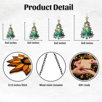 Mosaic Style Christmas Ornaments Tree Acrylic Suncatcher Stained Glass Effect Window Car Hanging Christmas Ornament Indoor Outdoor Decor Garden Sun Catcher Panel for Women Mom Grandma