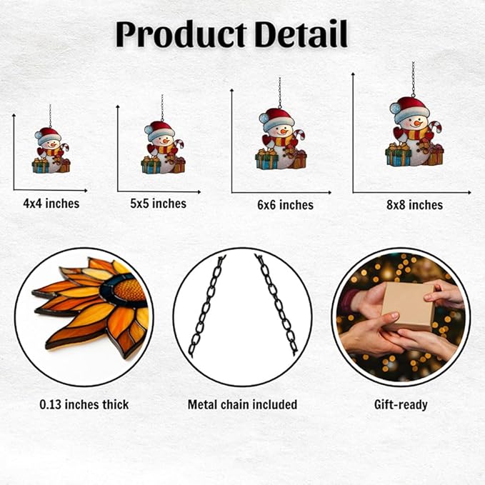 Cute Snowman Acrylic Suncatcher Stained Glass Effect Window Car Hanging Christmas Ornament Indoor Outdoor Decor Garden Sun Catcher Panel for Christmas Lover for Women Mom Grandma