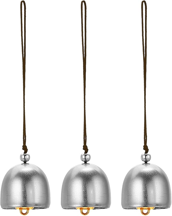 PATIKIL 3 Pcs Wind Chime, Hanging Bells Temple Bells Retro Outdoor Hanging Metal Chinese Wind Chime Round for Outside Garden Camping, Silver Brown