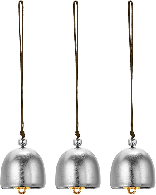 PATIKIL 3 Pcs Wind Chime, Hanging Bells Temple Bells Retro Outdoor Hanging Metal Chinese Wind Chime Round for Outside Garden Camping, Silver Brown