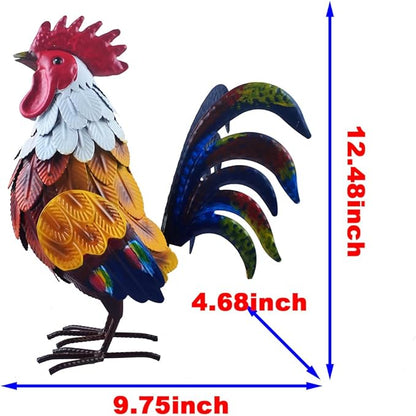 Rooster Statue Small Colorful Metal Mallard Chicken Sculpture Garden Decoration Metal Yard Art for Patio Lawn Backyard Outdoor Decoration