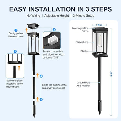 Upgraded Square Solar Pathway Lights Outdoor 8 Pack, IP65 Waterproof, Solar Lights Outdoor Pathway Square with Auto On/Off Warm White LED, 12-14H Landscape Lighting for Walkway Garden Driveway Decor