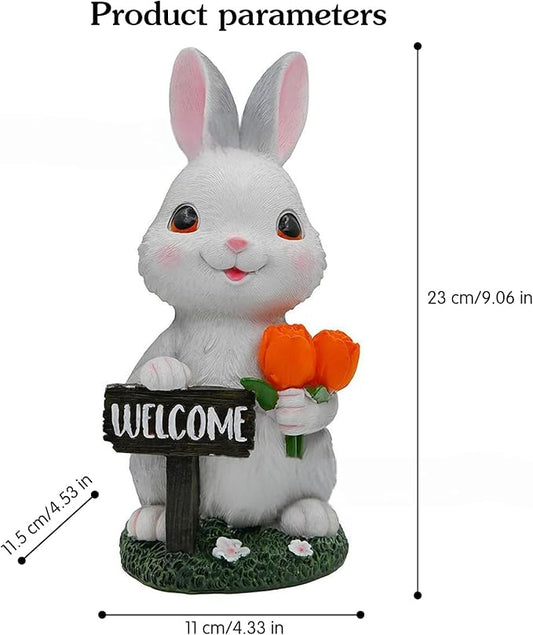 Solar Garden Outdoor Rabbit Statue Lights, Waterproof LED Bunny Sculptures for Patio Yard Lawn Backyard Decor (White)