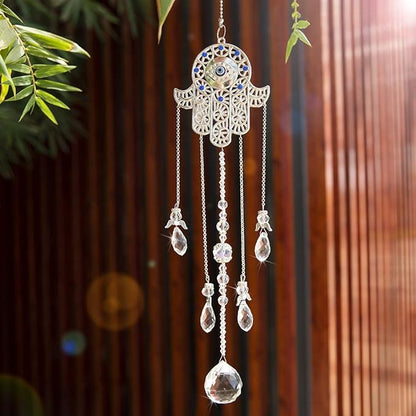 19inch Hanging Crystal Blue Evil Eye Protection Pendant Hamsa Hand Suncatcher Angel Wing Decor for Christmas Tree Prism Sun Catchers Indoor Window Decoration Charm