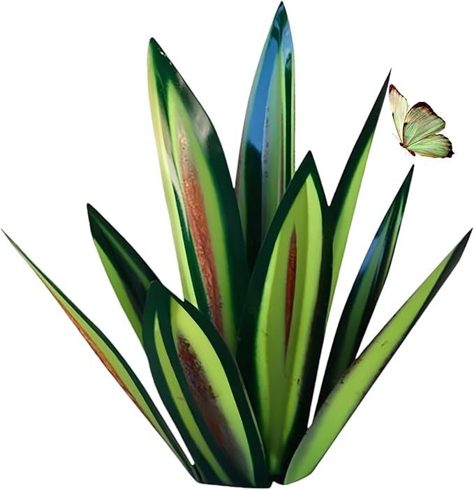 Outdoor Garden Metal Yard Art: Metal Agave Plants Outdoor Decor, Lawn Ornaments for Outside, Large Leaf Enlarge Thickened Artificial Agave Plant, for Outdoor Garden Yard Sculpture Decor (Green)