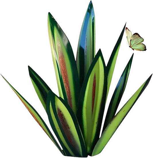 Outdoor Garden Metal Yard Art: Metal Agave Plants Outdoor Decor, Lawn Ornaments for Outside, Large Leaf Enlarge Thickened Artificial Agave Plant, for Outdoor Garden Yard Sculpture Decor (Green)