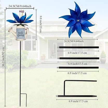 Wind Spinners Outdoor, 360 Degree Lotus Wind Sculptures Windmill, Metal Decorative Garden Stakes for Spring Garden Yard Decor, 36.2" H x 9.4" W