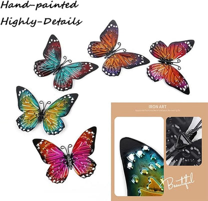 5 Pcs Metal Butterfies Fence Yard Art Garden Decor, 6.5" Butterfly for Outdoor Patio Backyard Balcony Sculpture, Colorful in Bulk