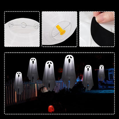 Bunny Chorus Halloween Decorations Outdoor Hanging Ghosts, 6Pcs Cute Hanging Light up Ghosts, Halloween Decorations for Home Patio Yard Lawn Tree Party Garden Porch Decor Indoor Outdoor