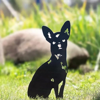 Dog Style Metal Puppy Silhouette Garden Statues French Bulldog/Doberman Pinscher Backyard Lawn Stakes, Festival Decorations & Yard Decor Iron Art (Aa)
