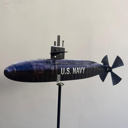 Metal Submarine Wind Spinner, U.S. Navy Style Garden Windmill, 360° Rotating Wind Sculpture for Yard, Patio, Lawn, Outdoor Decor, Veteran Gift