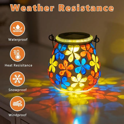 Stargarden 4Pack Mosaic Solar Lanterns, Glass Hanging Lantern Waterproof Outdoor Haning Lights Flower Decorative Table Lamp for Garden ,Patio,Yard Decor