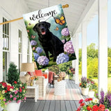 Large Spring Summer Black Lab Labrador Dog Hydrangea Garden Flags 28 x 40 Double Sided, Burlap Spring House Flag for Outside, Large Summer Welcome Outdoor Yard Flags Decorations for Yard Garden Décor