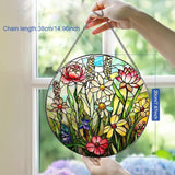 Stained Glass Window Hanging, Spring Colorful Wildflowers Plant Scenery Suncatcher for Window Doors Garden Home Decor, Botanical Floral Glass Panel Ornaments for Women,Men,Wife, Lovers, and Mom 7.8 in