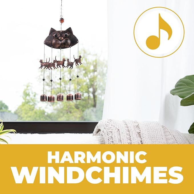 VP Home 20" H Fancy Cat Wind Chimes for Outside Unique Cat Memorial Windchime for Outdoor Decoration and Garden Decor Cat Chimes are for Women, Mom, Grandma, Unisex