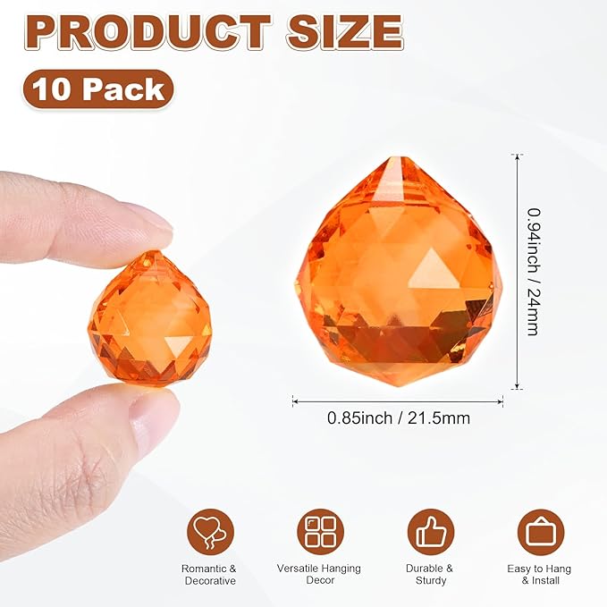 M METERXITY 10-Pack Crystal Ball Prisms, 24mm/0.94 Inch Chandelier Pendant Maker Hanging Crystals Chandelier Prisms for Home/Windows/Garden/DIY Decoration[Orange]