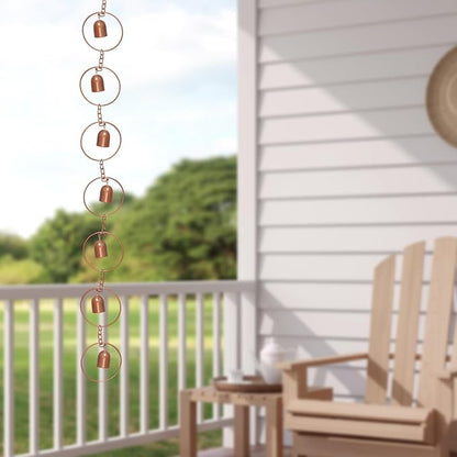 Hanging Rain Chime Metal Rain Chain Garden Wind Chimes Decorative Bell Musical Rain Feng Shui Good Luck Chimes for Gutter Drainage Home Outside Decor